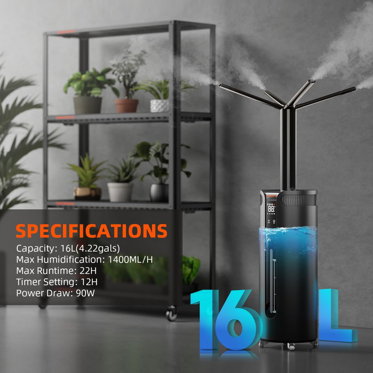 Spider Farmer® 16 L cold mist humidifier for plants