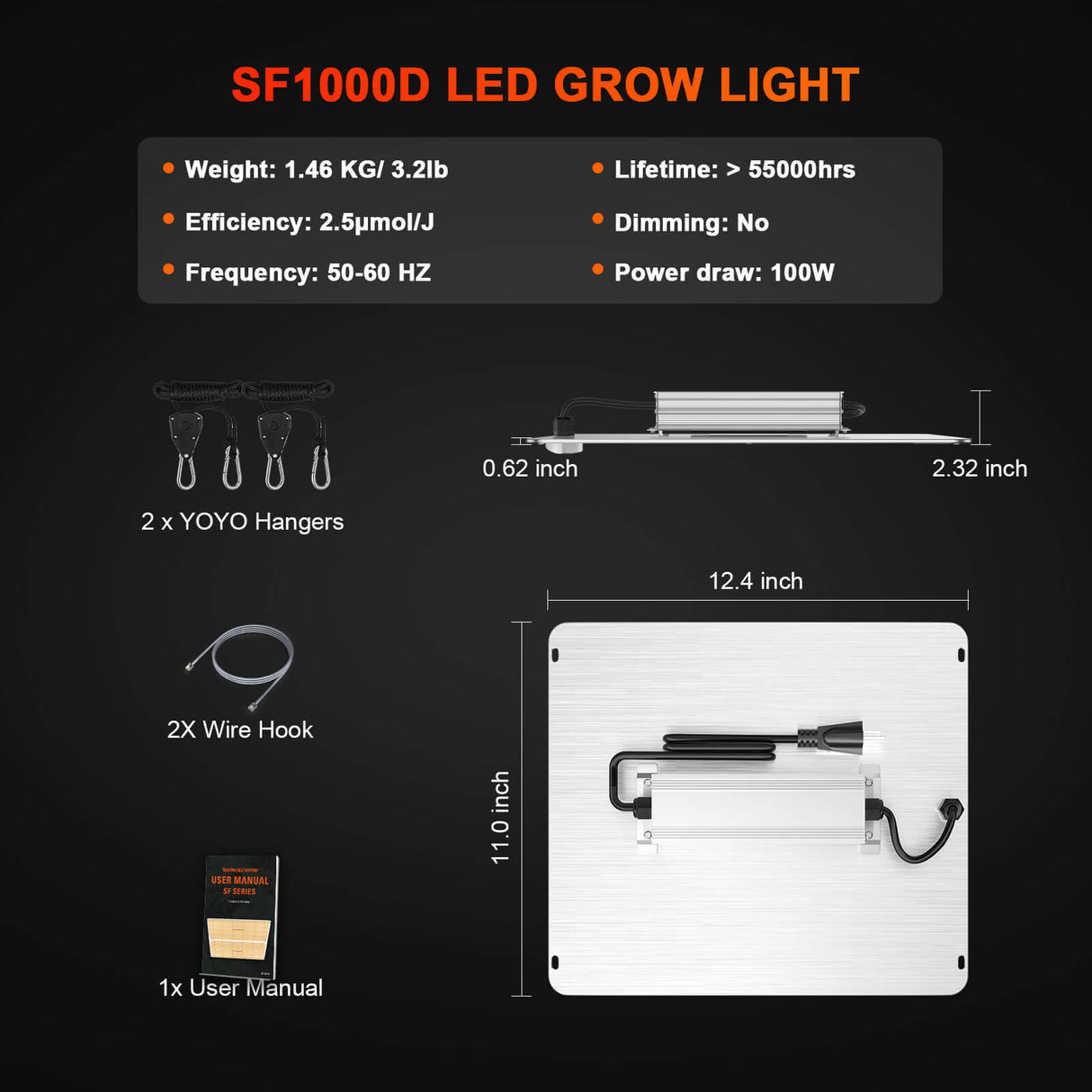 Spider Farmer SF1000D 100W full spectrum LED plant lamp