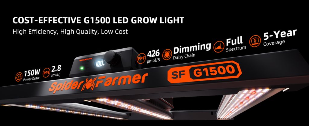 Spider Farmer® G1500 150W LED Grow Light Dimmable Full Spectrum Plant Lamp