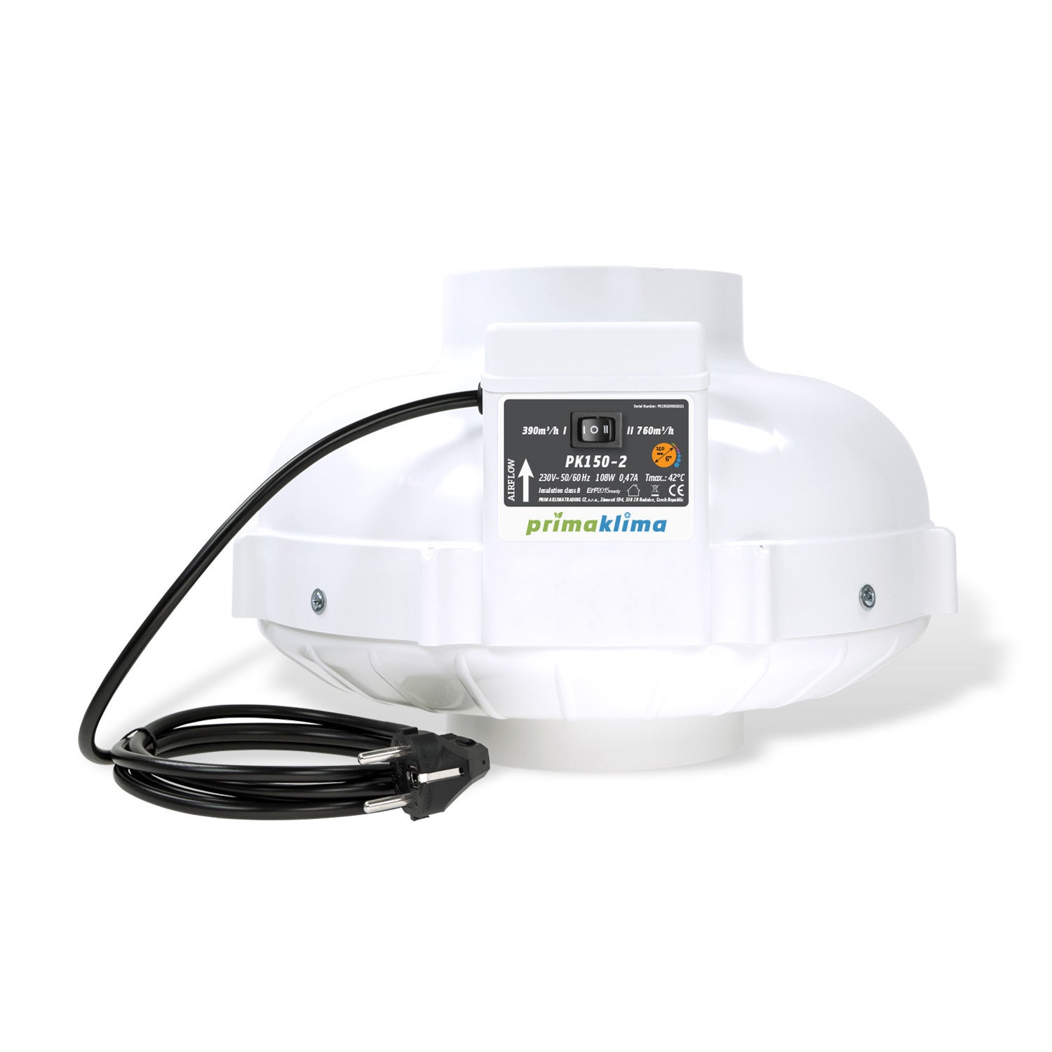 Prima Klima Rohrventilator PK150-2 150 mm - 390/760 m3/Std, 2-Gang - Growshop360