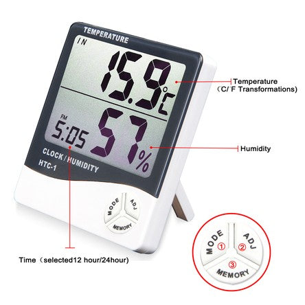 Digitales Thermometer und Hygrometer mit großem Display - Growshop360