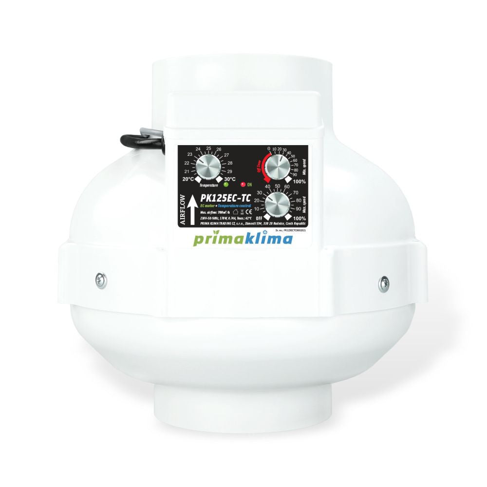 Prima Klima Rohrventilator PK125-EC-TC 125 mm - 680 m3/Std, EC Motor + Temperatur geregelt - Growshop360