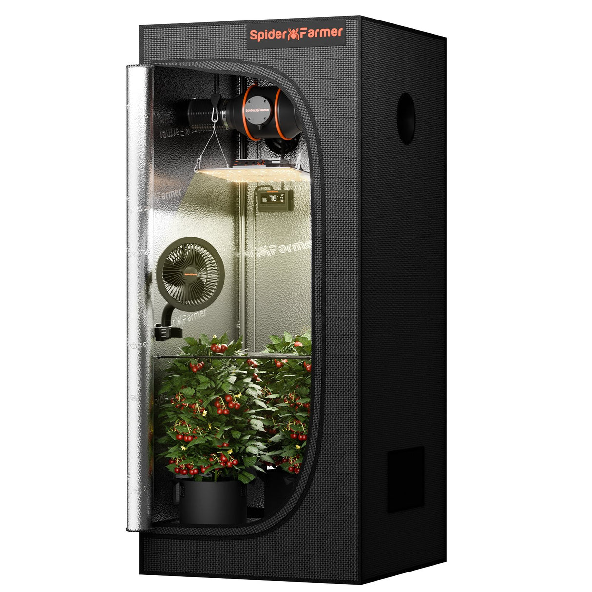 Spider Farmer® 70x70x160cm Complete Grow Tent Set with SF1000 301H EVO Full Spectrum LED Grow Light and 4” Ventilation System