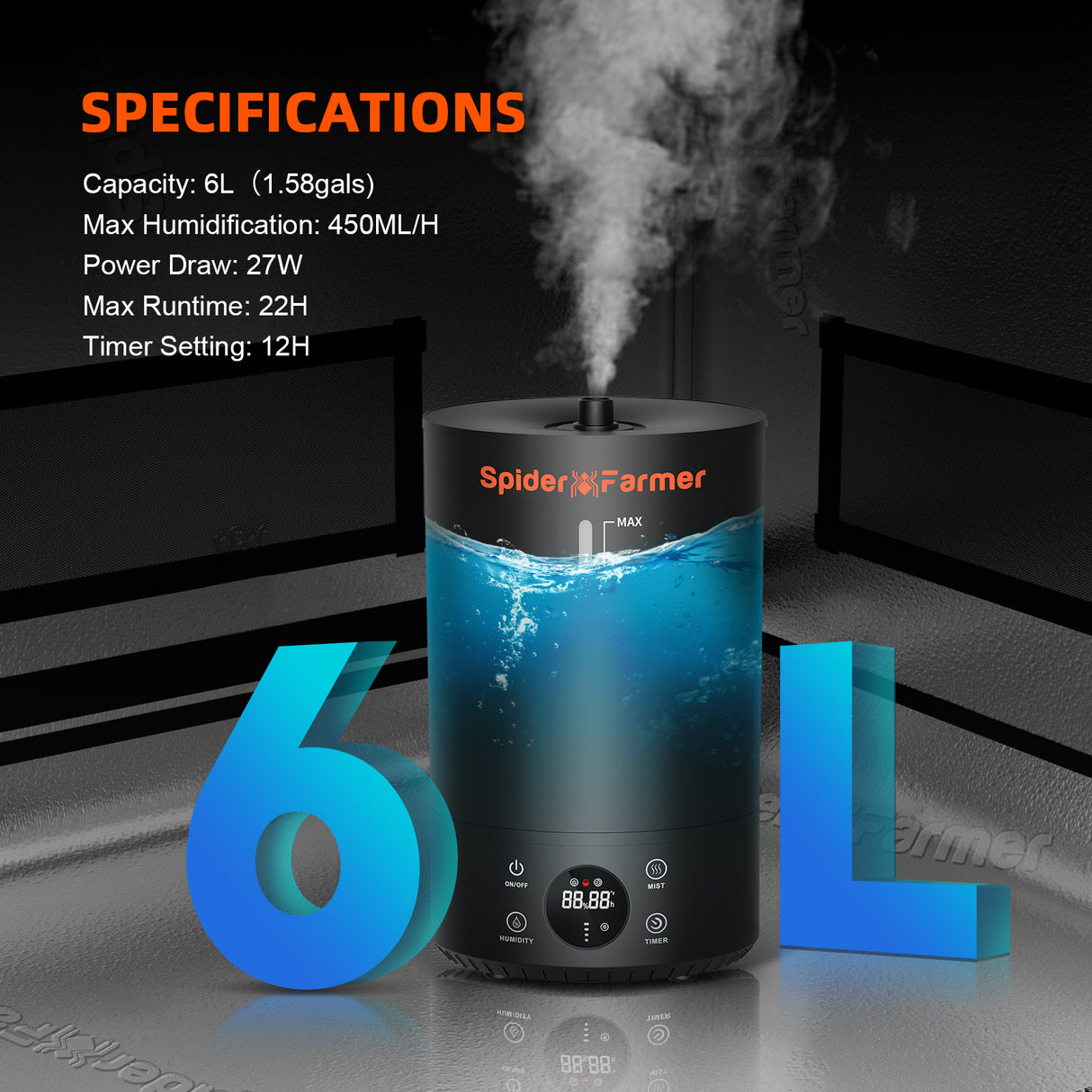 Spider Farmer 6L Cold Mist Humidifier for Plants