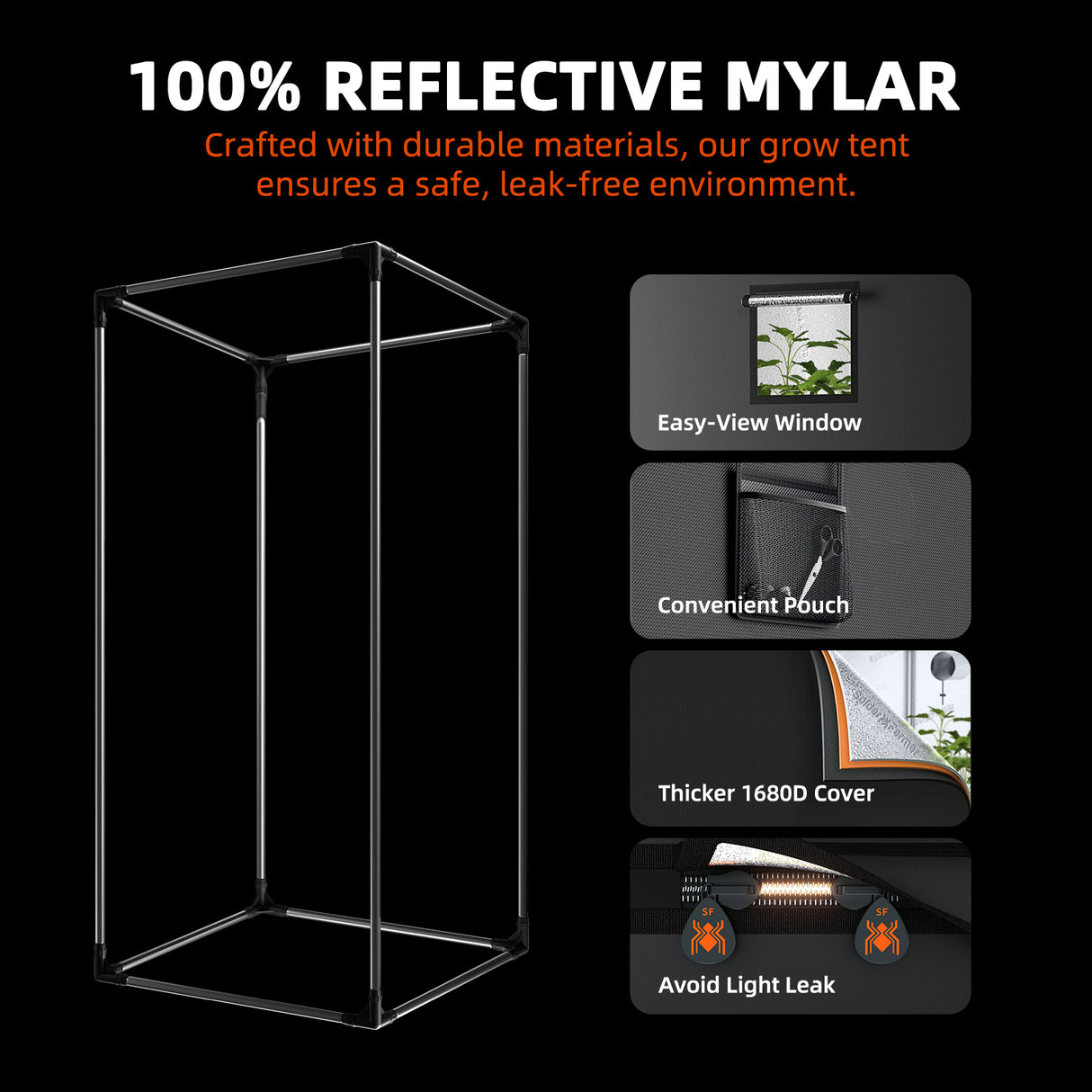 Spider Farmer® 120x60x180 cm Complete Grow Tent Kit with SF2000 301H EVO Full Spectrum LED Plant Lamp