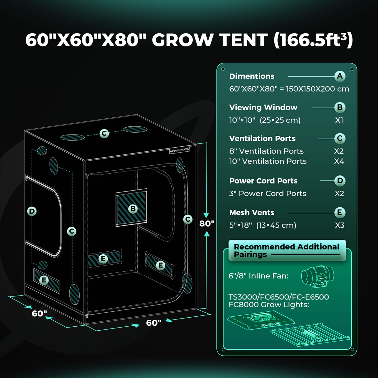 Mars Hydro 150x150x200cm grow tent