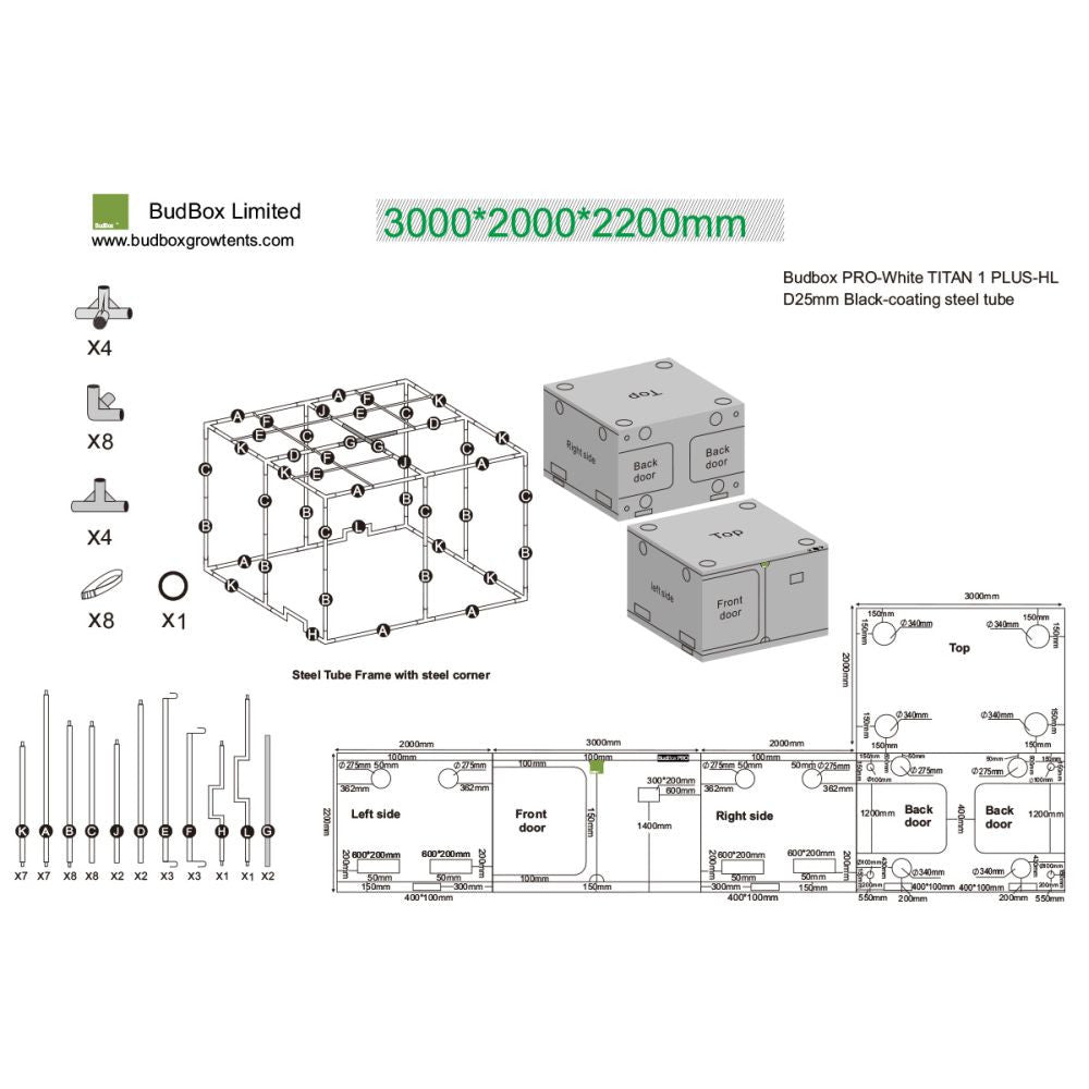 BudBox Silver PRO Titan I+ HL 200x300x220 cm - Growshop360