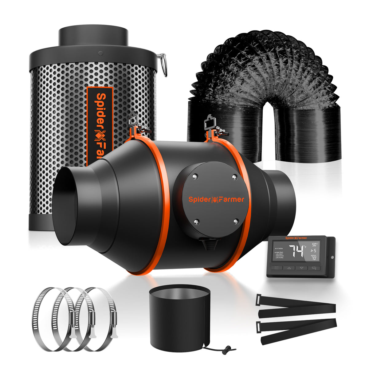 Spider Farmer® 4 Inch Inline Fan 205CFM Exhaust Fan Carbon Filter & Ducting Kits