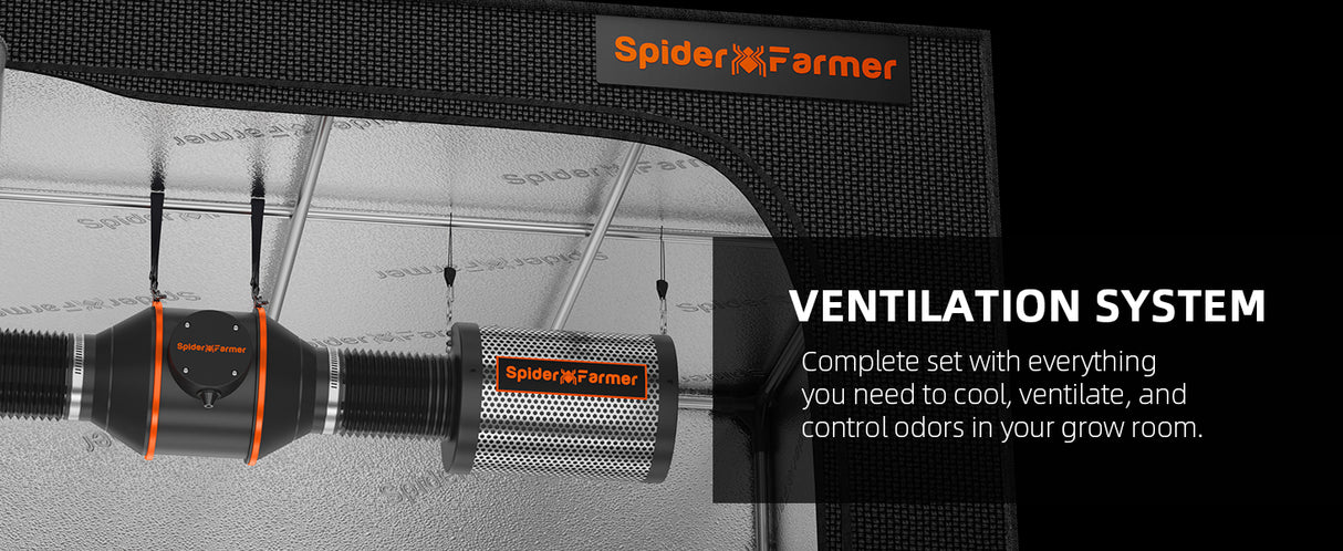 Spider Farmer® 4 Inch Inline Fan 205CFM Exhaust Fan Carbon Filter & Ducting Kits
