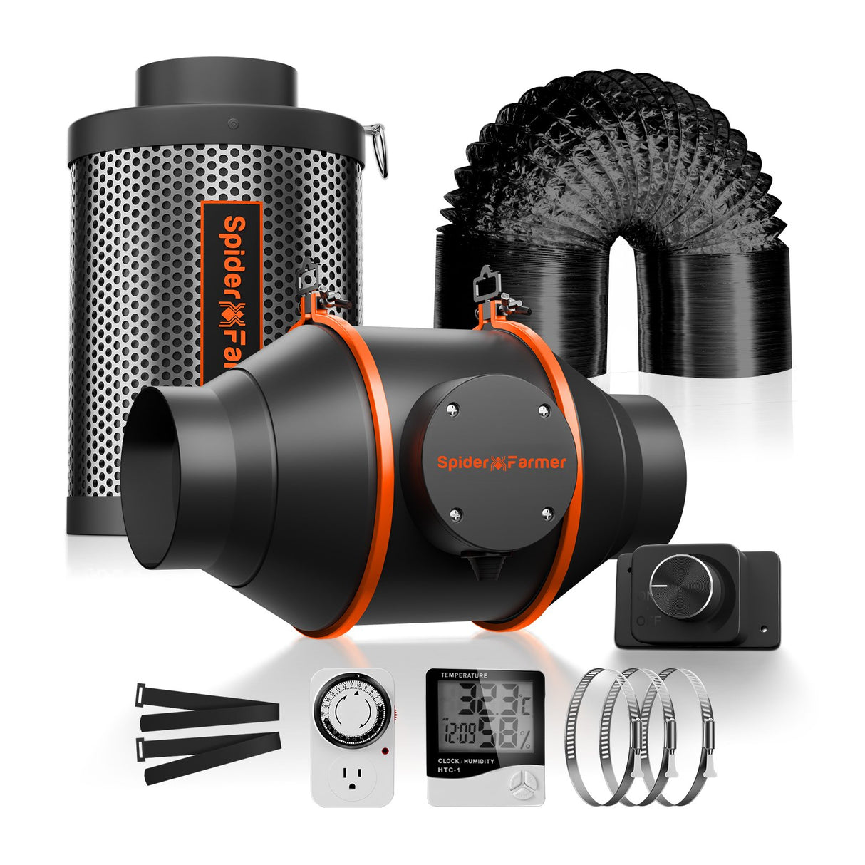 Spider Farmer 4-inch Inline Duct Fan with Speed ​​Controller, Exhaust Fan 205 CFM