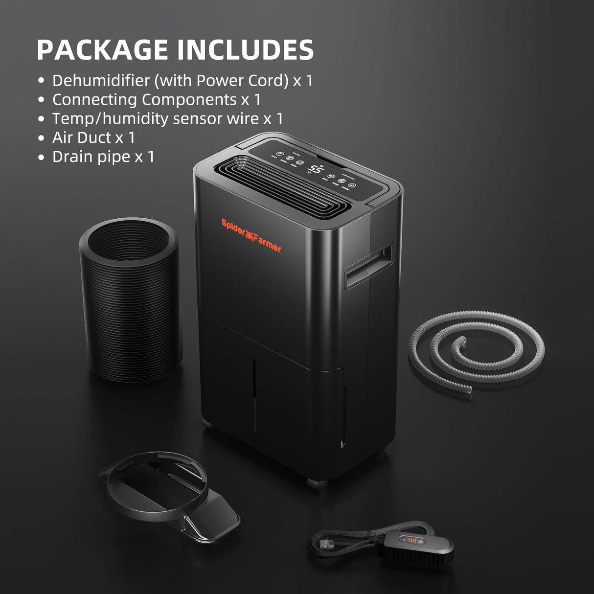 Spider Farmer 32-Pint Dehumidifier (2025) – Smart Control with RJ12 &amp; Drain Hose – for Grow Tent &amp; Grow Room