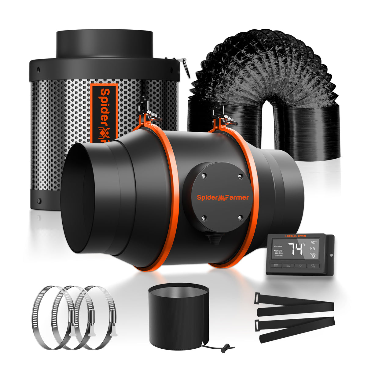 Spider Farmer® 6-Inch Inline Duct Fan Kits with Temperature and Humidity Control – 402CFM