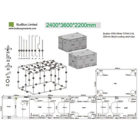 BudBox Silver PRO Titan II-HL 360x240x220 cm - Growshop360