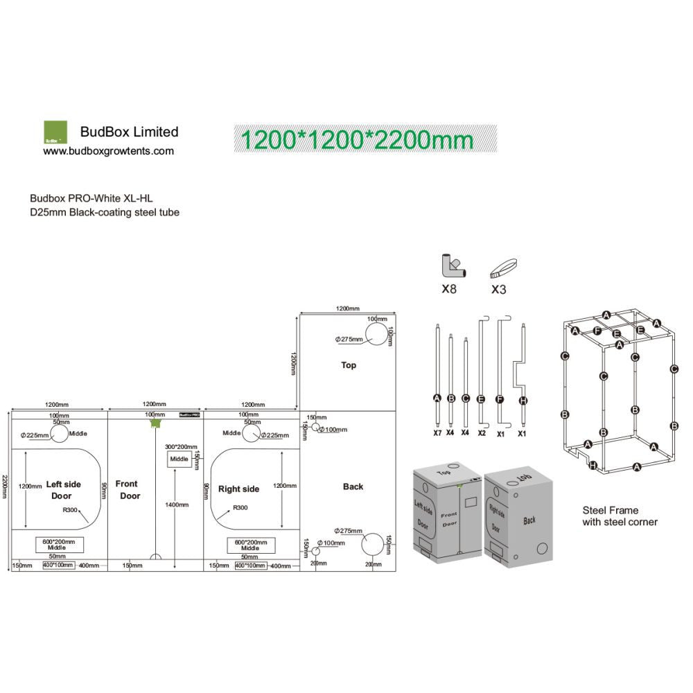 BudBox Silver PRO XL-HL 120x120x220 cm - Growshop360