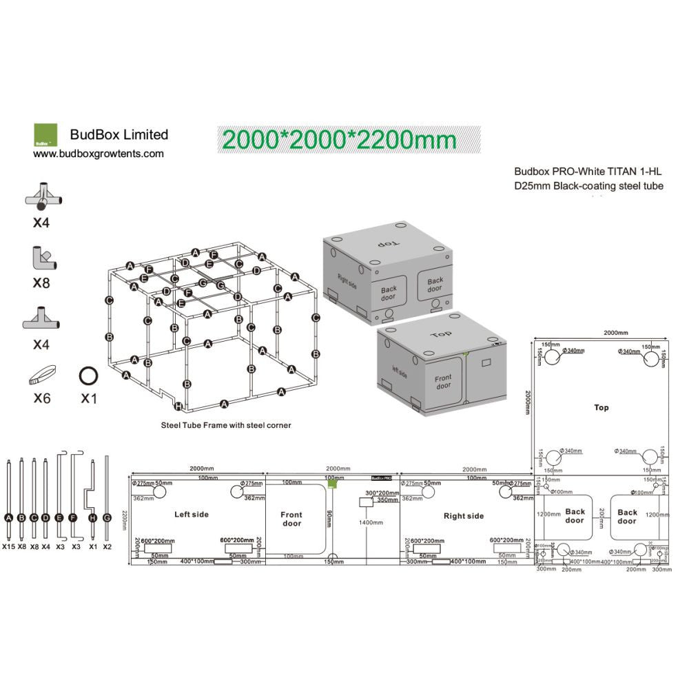 BudBox Silver PRO Titan I-HL 200x200x220 cm - Growshop360