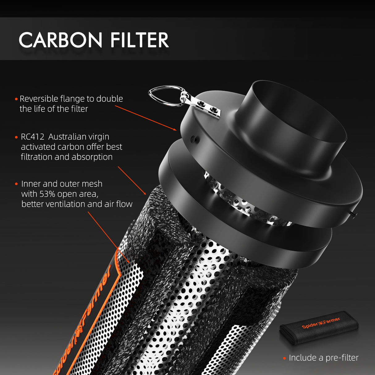 Spider Farmer® 4 Inch Inline Fan 205CFM Exhaust Fan Carbon Filter & Ducting Kits