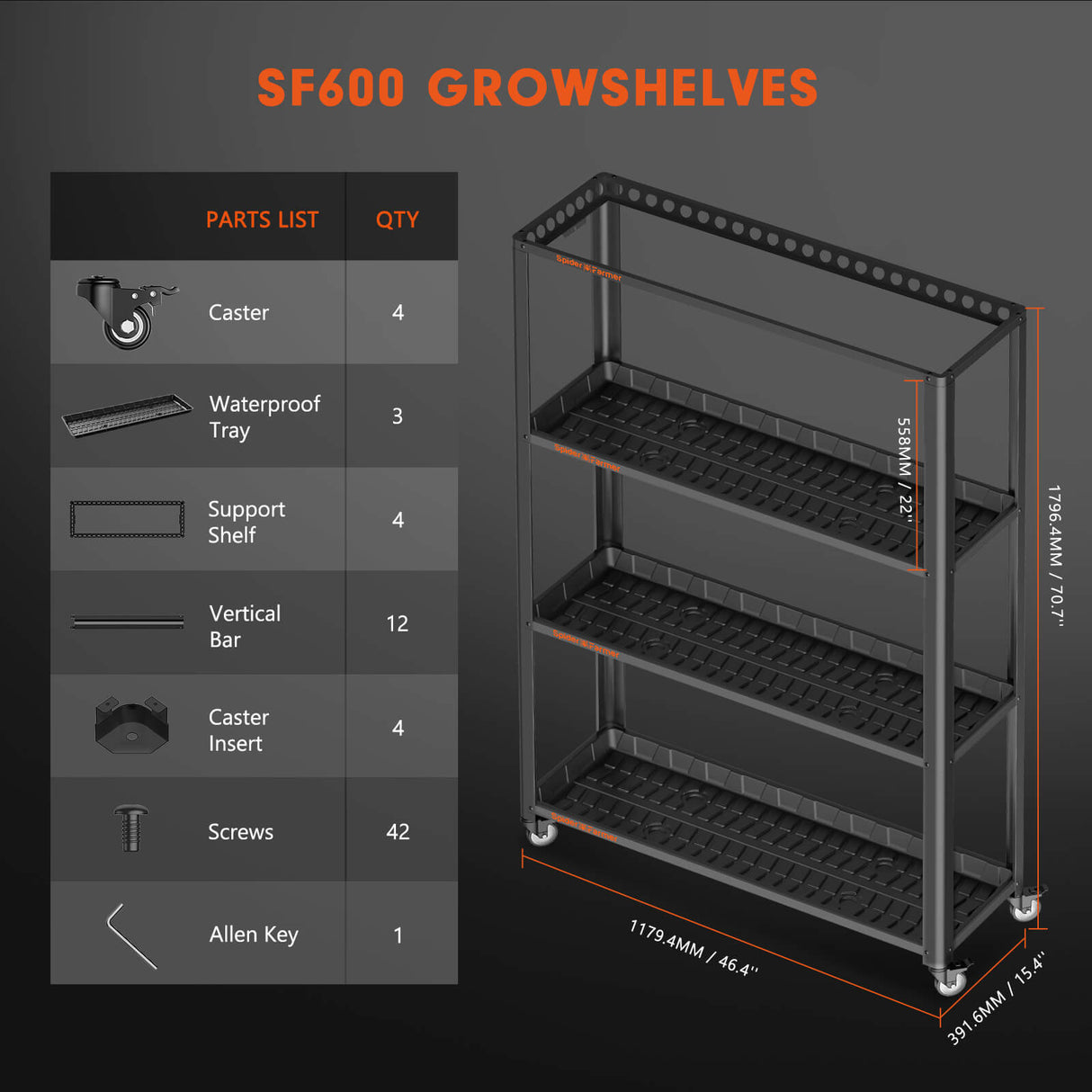 Spider Farmer 3-Tier Metal Plant Stand with Plant Shelves